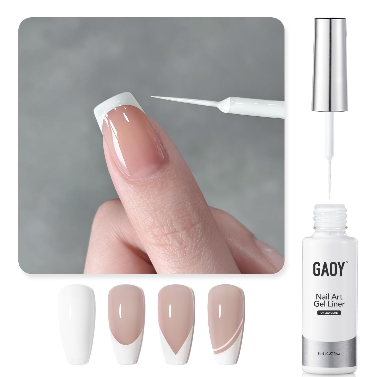 GAOY vernis gel art liner White Swirl avec brosse fine pour détails précis