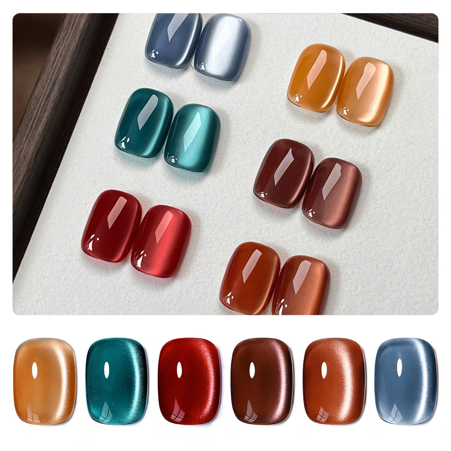 GAOY Gel Cat Eye ensemble 6 couleurs avec aimant pour motifs magnétiques.