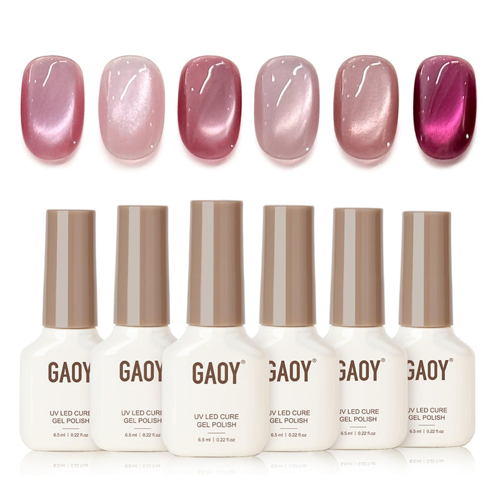 GAOY vernis gel Cat Eye Rose: ensemble de 6 couleurs avec aimant pour effet magnétique.