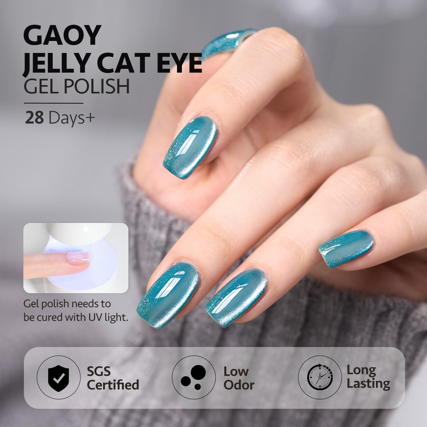 GAOY vernis gel effet oeil-de-chat ambre-glitter, ambiance chaude et lumineuse.
