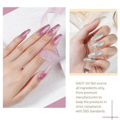 GAOY Vernis Gel Glitter Ruby rose, flacon rose scintillant idéal pour des décor festifs.