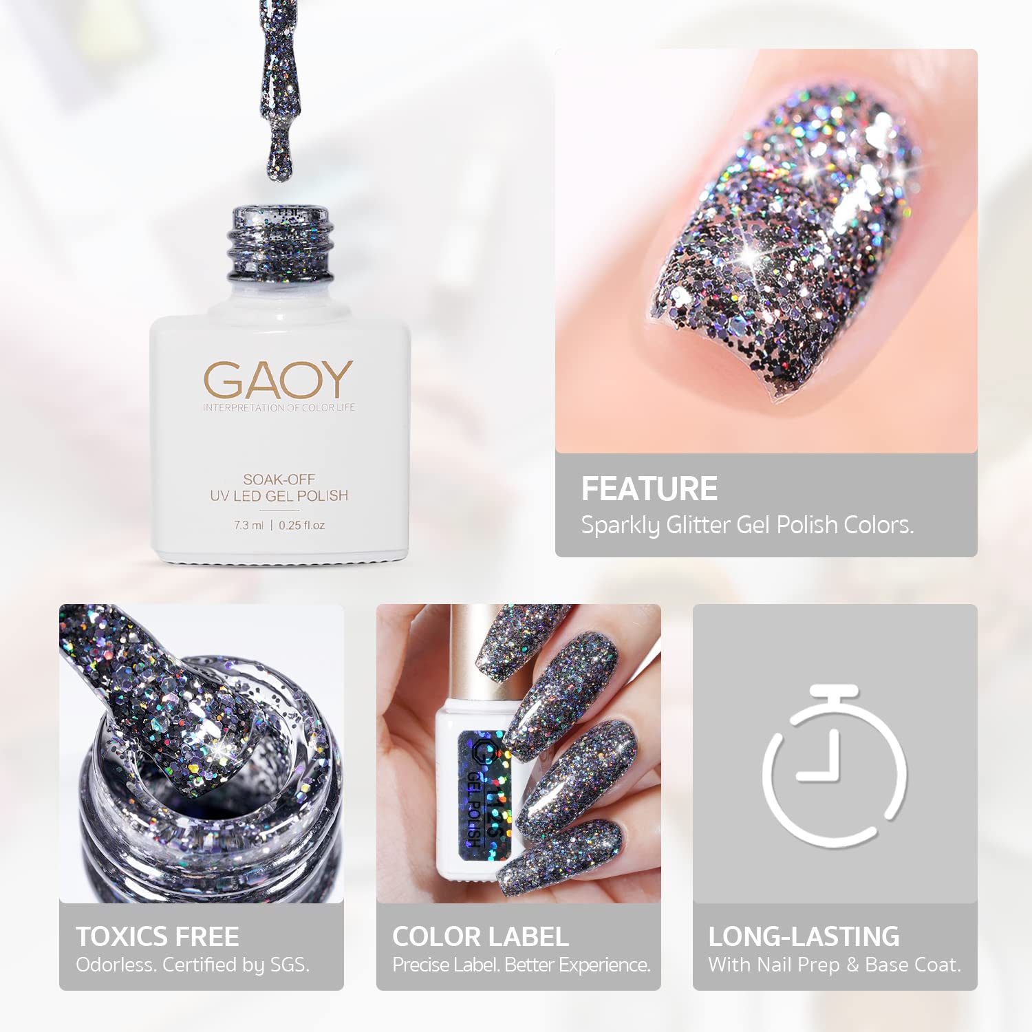 GAOY Vernis Gel Glitter Ruby rose pailleté, effet glamour sur vos ongles.
