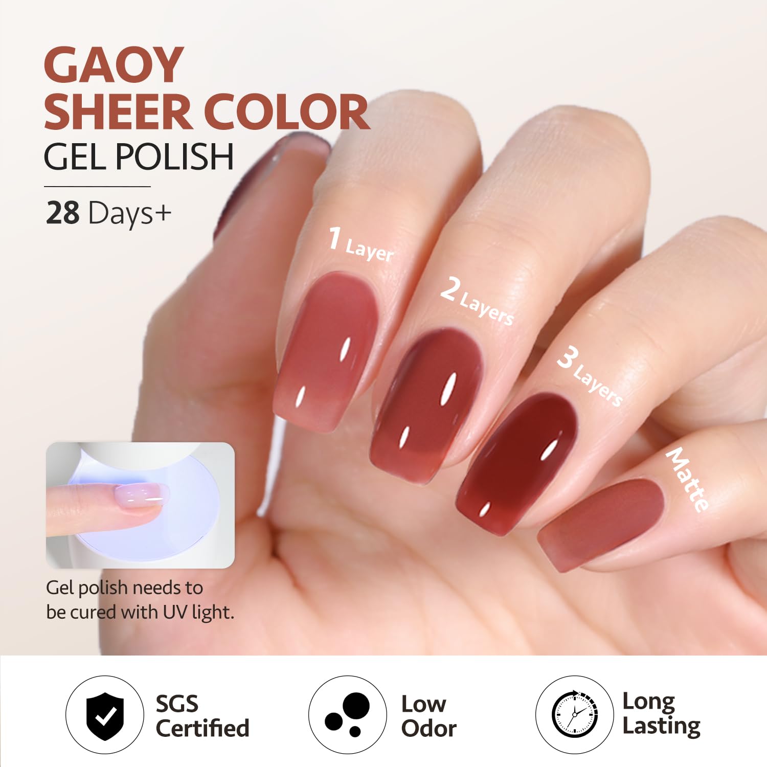 GAOY Jelly Brown Gel ensemble bouteilles incluses pour une pose complète.
