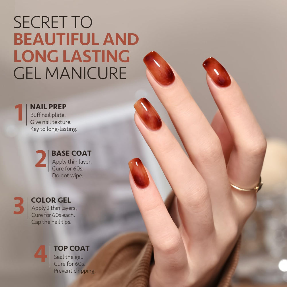 GAOY Jelly Brown Gel rouge foncé, couleur audacieuse pour ongles élégants.