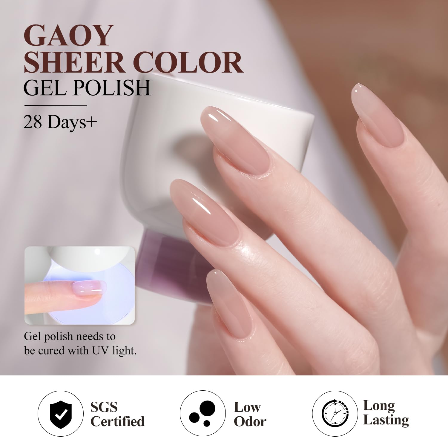 GAOY Vernis gel Nude Rose – teintes claires et modulables pour salon ou maison.