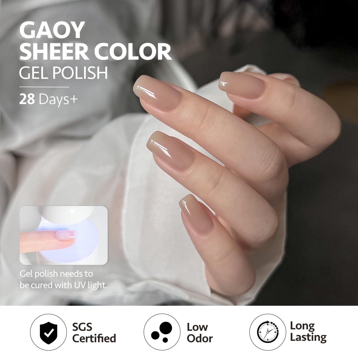 GAOY, odeur réduite, formule toxique limitée pour une manucure détendue.