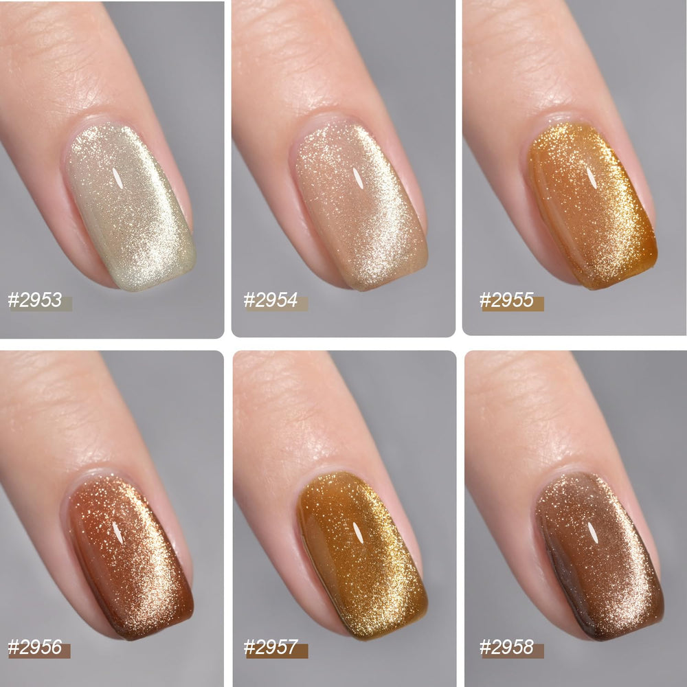 GAOY vernis gel œil de chat argent holographique, éclat multicolore en lumière.