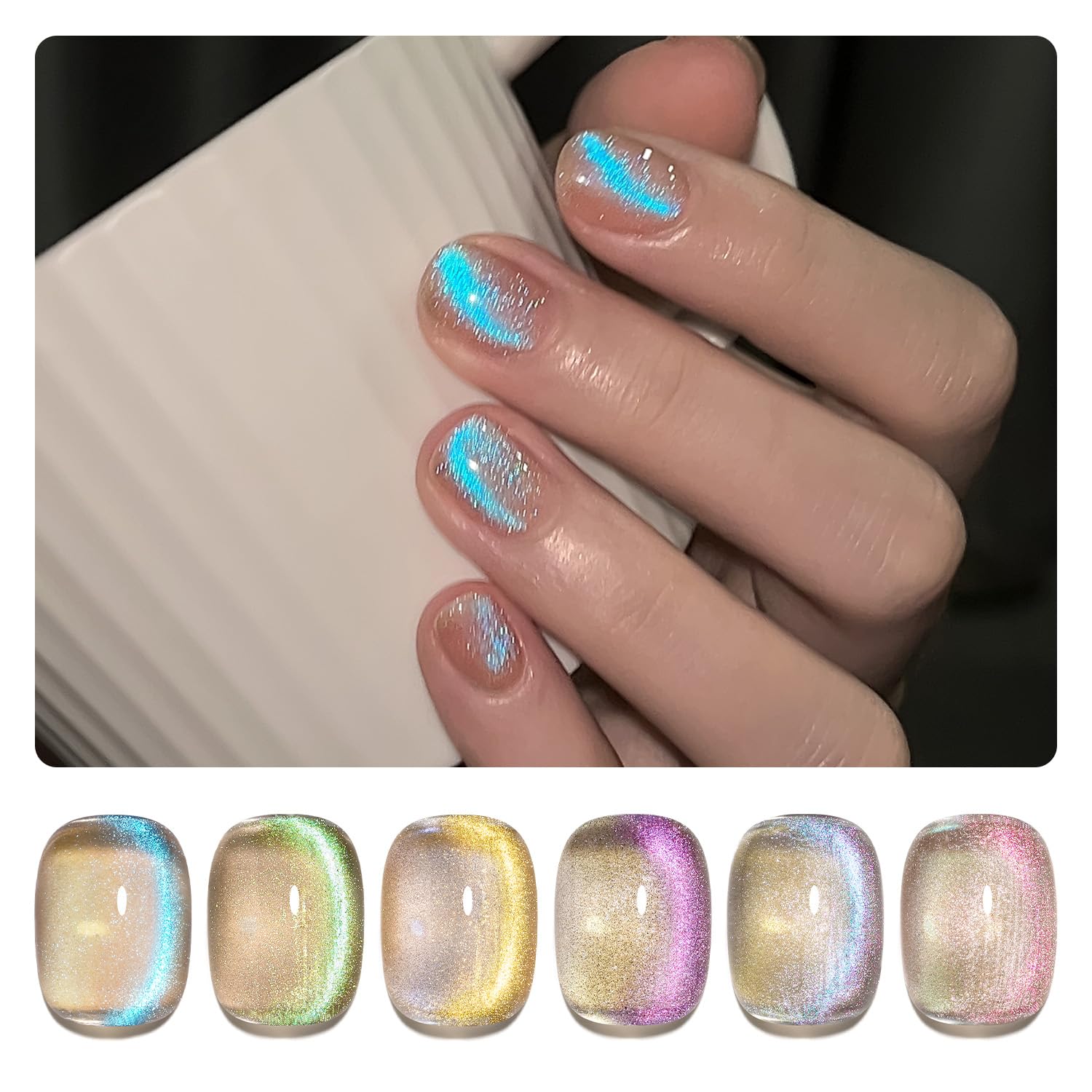 GAOY vernis gel œil-de-chat bleu pailleté pour effet holographique lumineux.