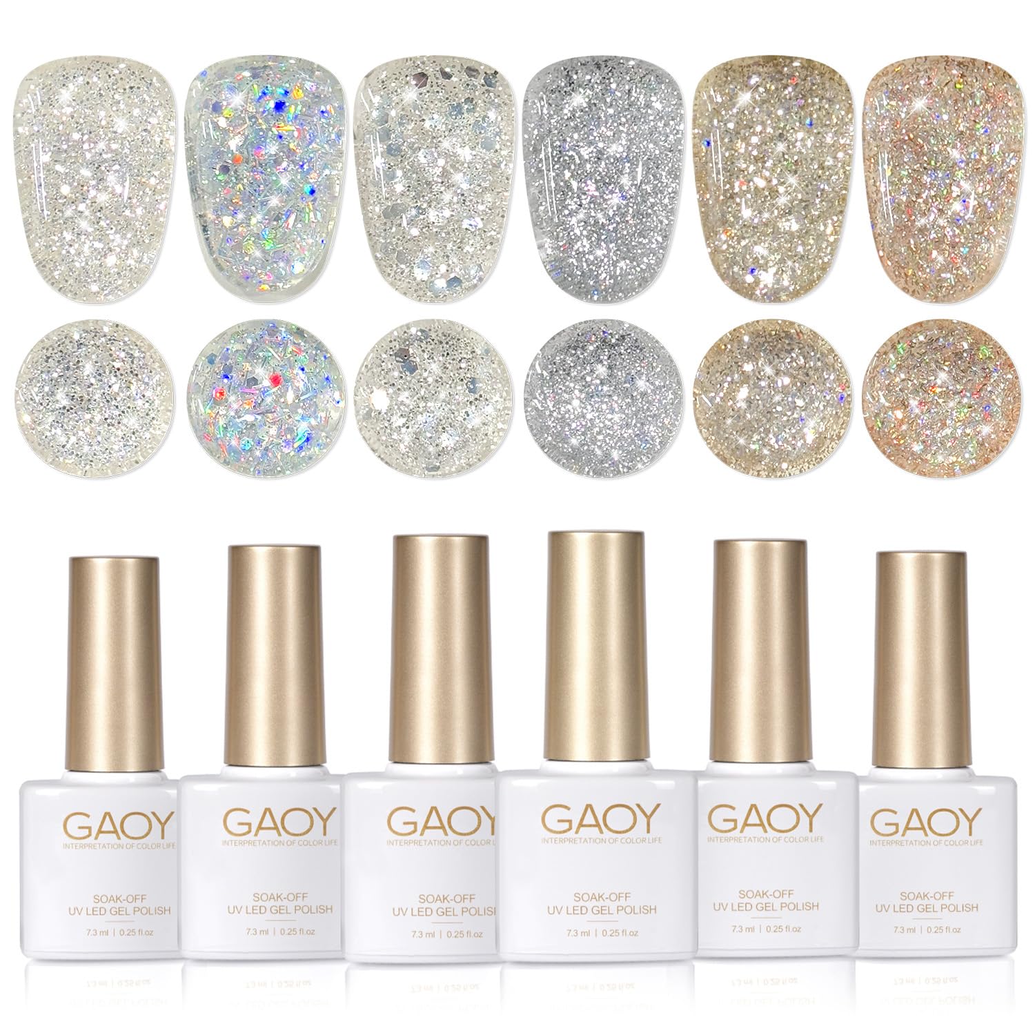 GAOY vernis gel paillettes – ensemble de bouteilles prêt pour un nail art rapide et scintillant.