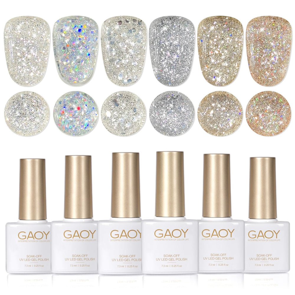 GAOY vernis gel paillettes – ensemble de bouteilles prêt pour un nail art rapide et scintillant.