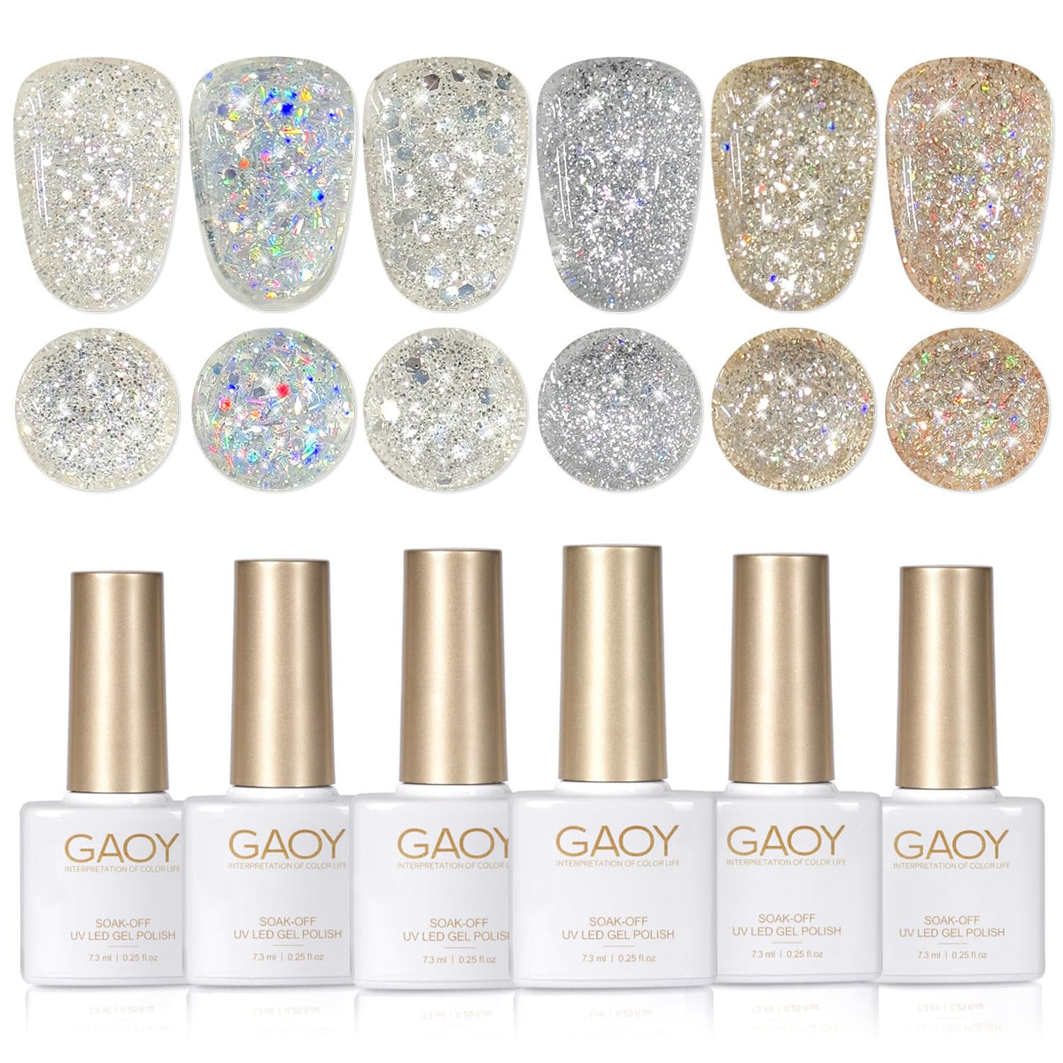 GAOY vernis gel paillettes – ensemble de bouteilles prêt pour un nail art rapide et scintillant.