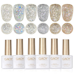 GAOY vernis gel paillettes – ensemble de bouteilles prêt pour un nail art rapide et scintillant.