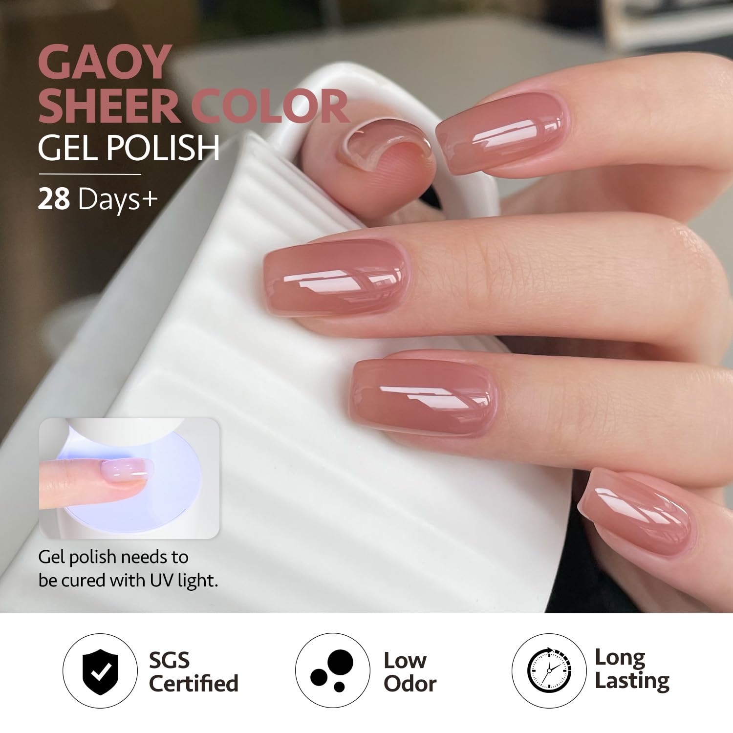 GAOY vernis gel pêche translucide pour un look léger et frais.
