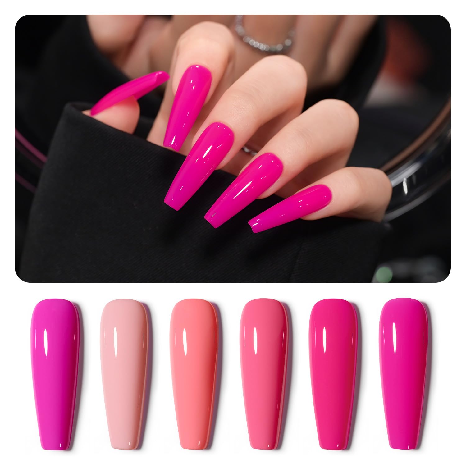 GAOY vernis gel rose neon en flacon prêt pour une manucure rapide à domicile.