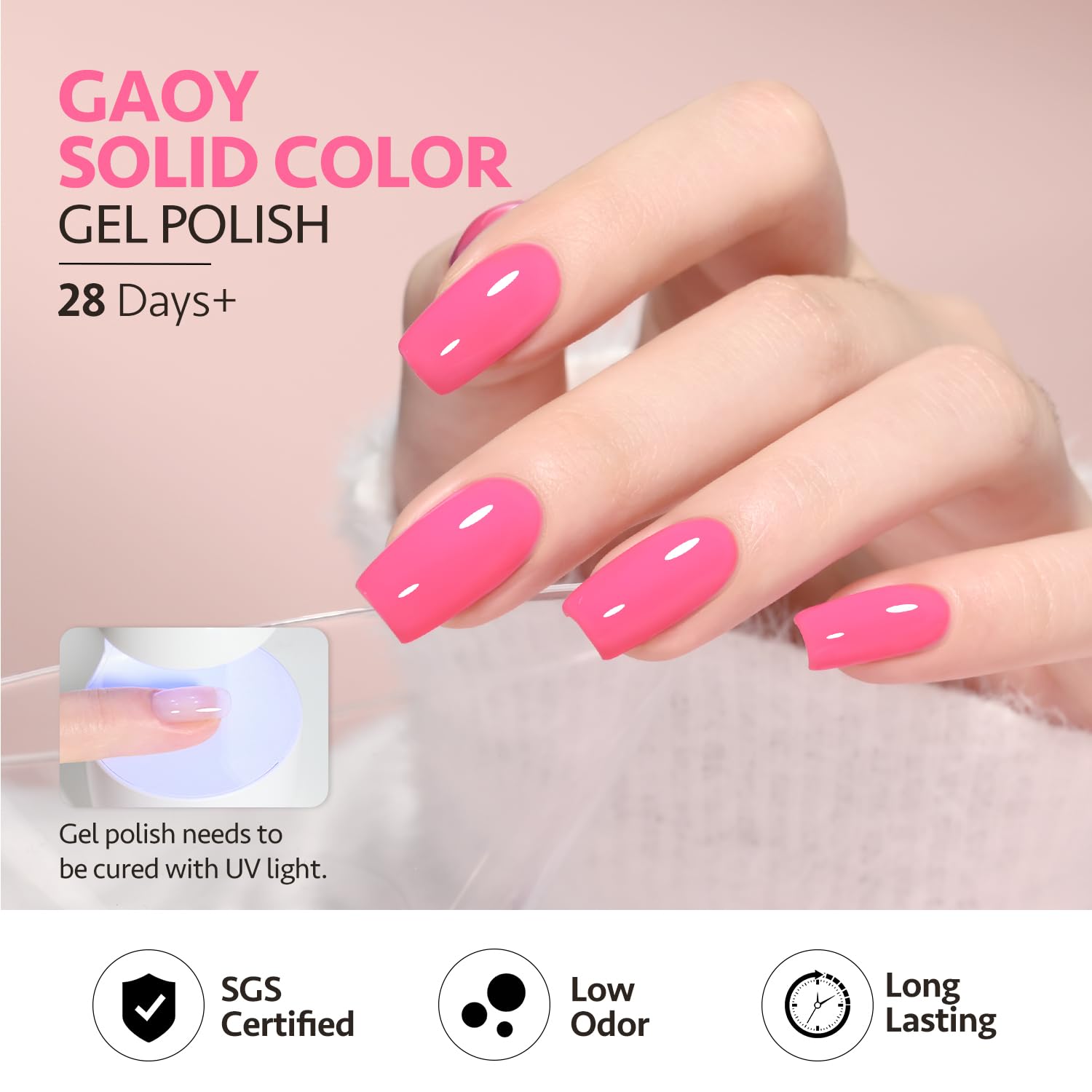 GAOY Vernis Gel Rose Neon finition brillante pour rendu lustré