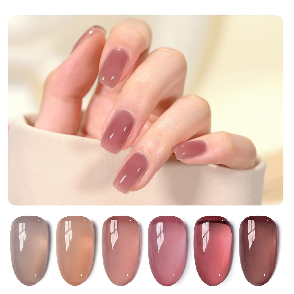 GAOY Vernis Gel Rose Nude — ensemble de six couleurs transparentes pour couches personnalisables.