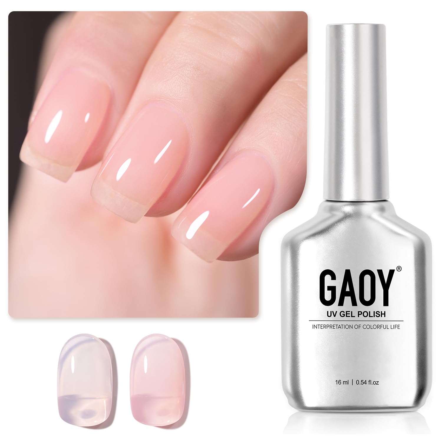 GAOY vernis gel rose translucide, texture légère pour superposer les couches.