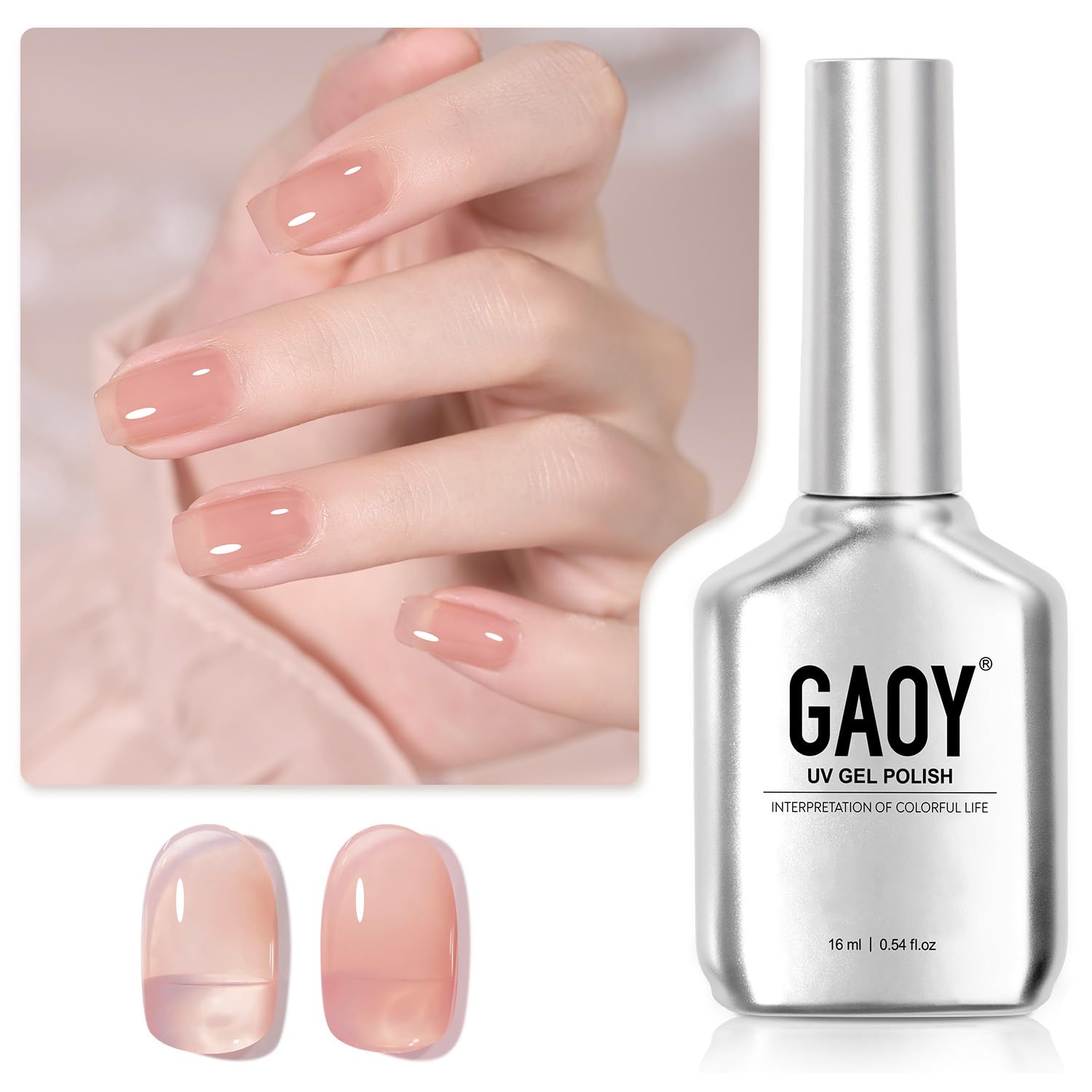 GAOY vernis gel translucide rose clair 16ml prêt pour une couleur naturelle