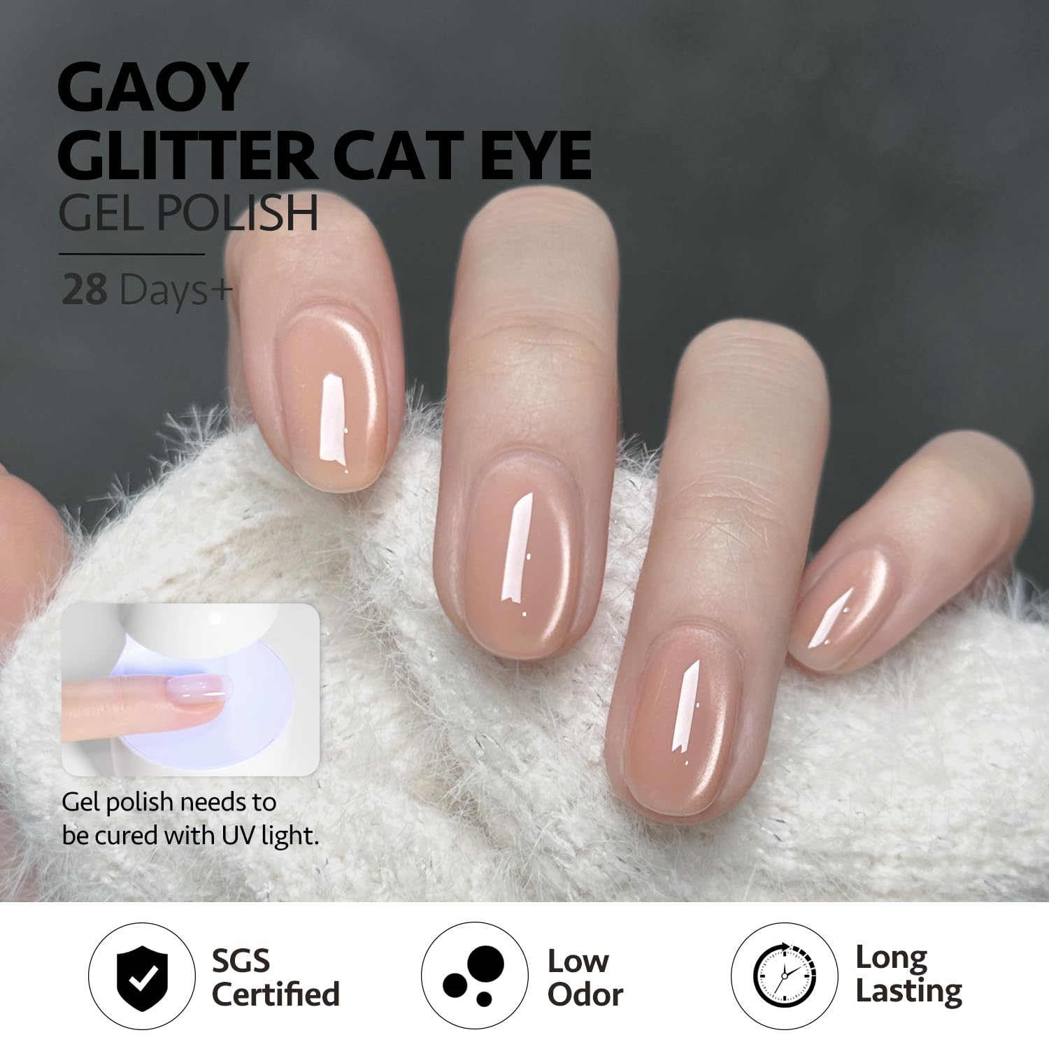 GAOY vernis oeil-de-chat pêche brillant, pour des ongles lumineux et raffinés.