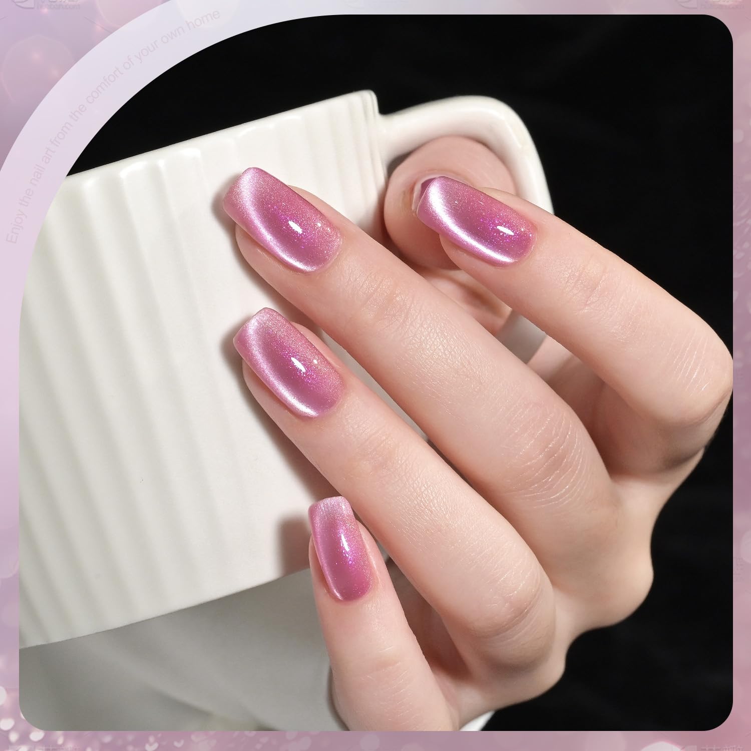 GAOY vernis rose, œil de chat, reflets holographiques