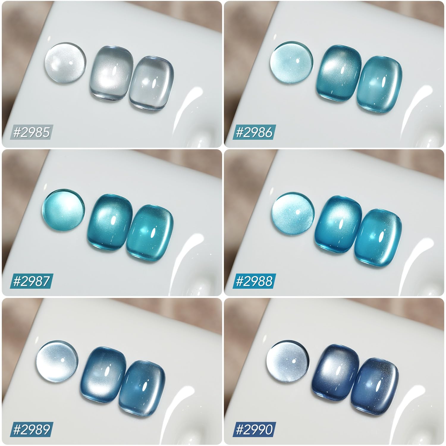 GAOY vernis UV œil-chat bleu, 6 teintes pour une manucure holographique élégante.