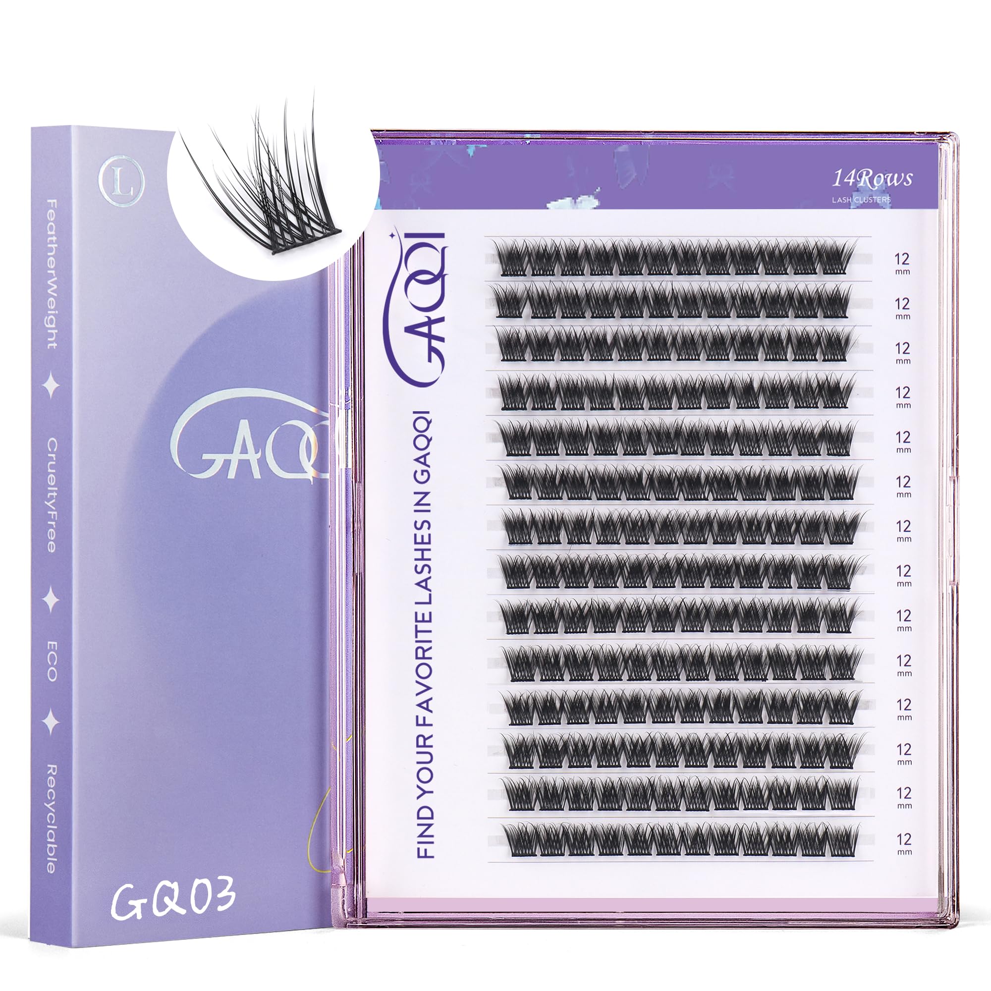 GAQQI GQ03 extensions cils 12mm effilés – regard naturel et élégant