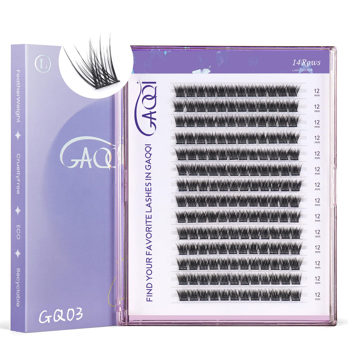 GAQQI GQ03 extensions cils 12mm effilés – regard naturel et élégant