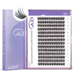 GAQQI GQ19 ensemble cils clusters 168pcs, D curl, 14mm, regard naturel et lumineux.