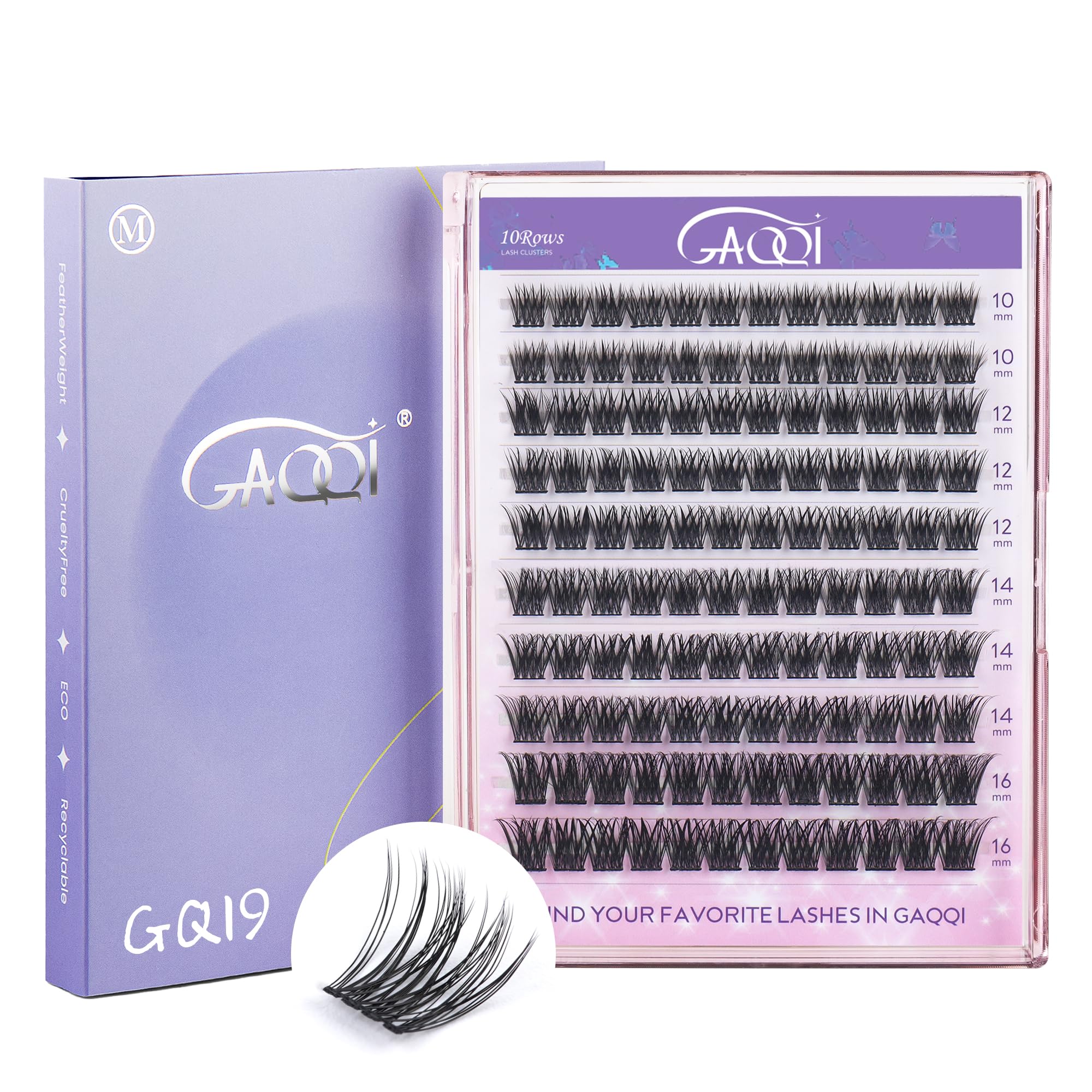 GAQQI grappes de cils GQ19, premier plan avec effet naturel et léger, regard ouvert