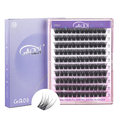GAQQI Lash Clusters en 120 pièces, C-Curl 16 mm, regard naturel et modulable.