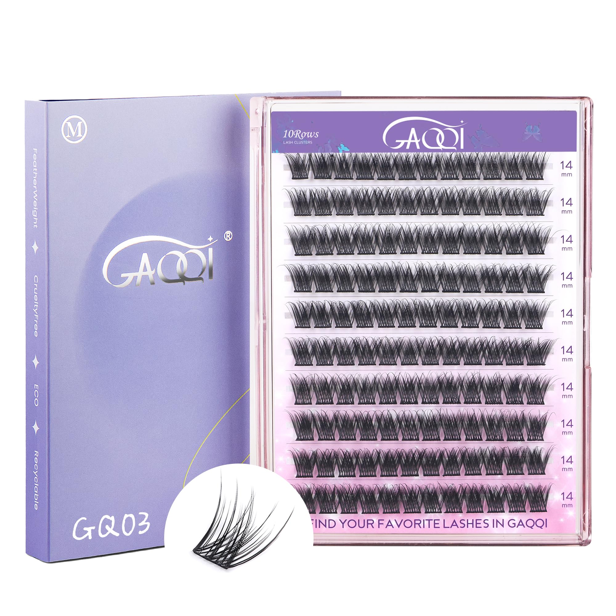 GAQQI Grappes de cils: ensemble d'extensions C-Curl 14 mm pour un look naturel.