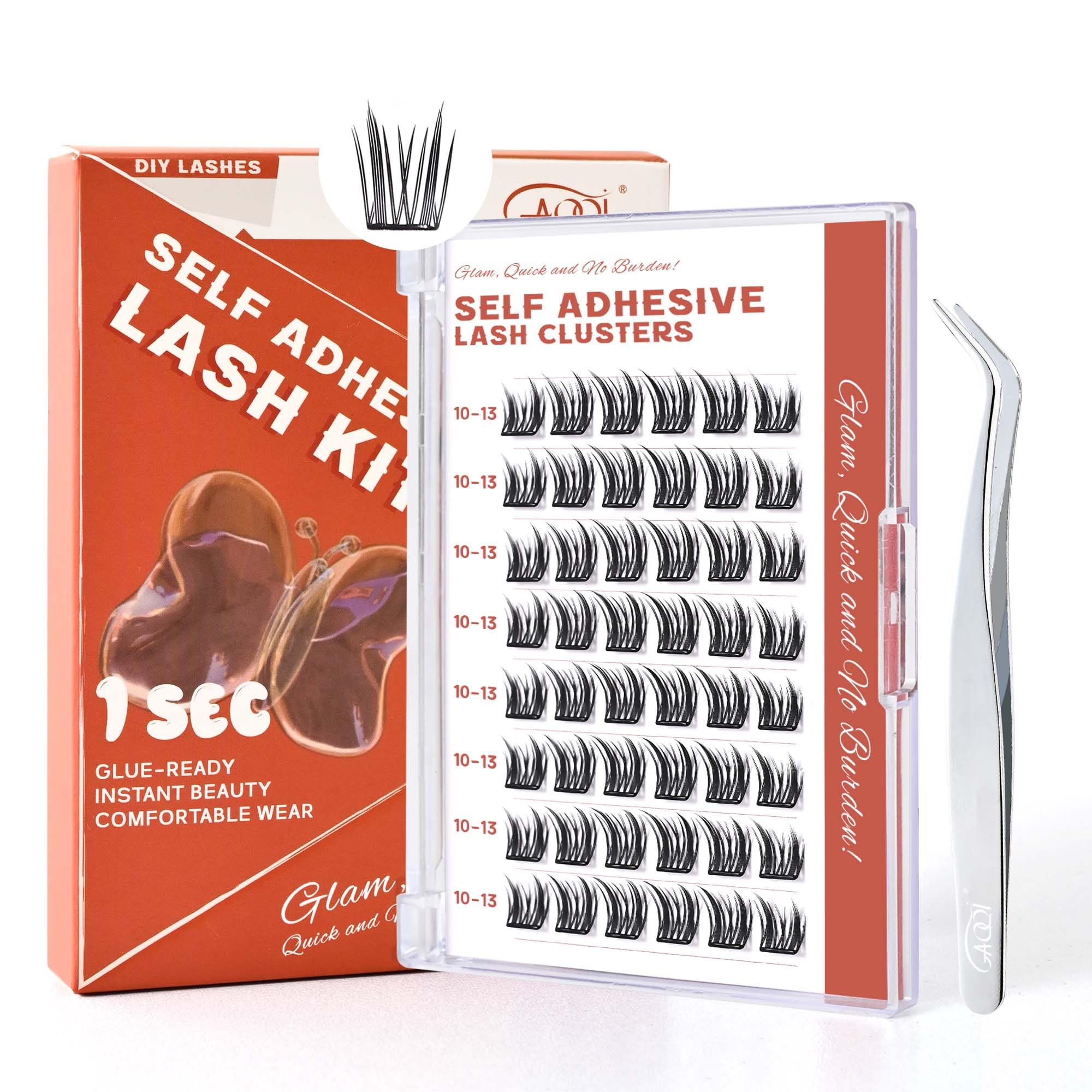 GAQQI self-adhesive lash clusters packaging shows compact, travel-friendly design.