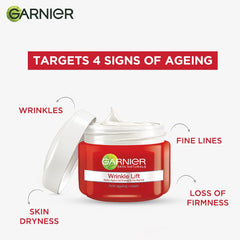 Garnier Crème Anti-Âge 40 g, application sur peau pour un confort immédiat.