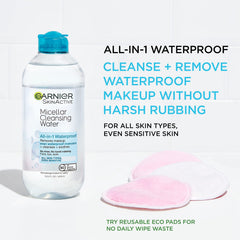 Garnier Eau Micellaire – démaquillage imperméable: retire le maquillage longue tenue sans rinçage.