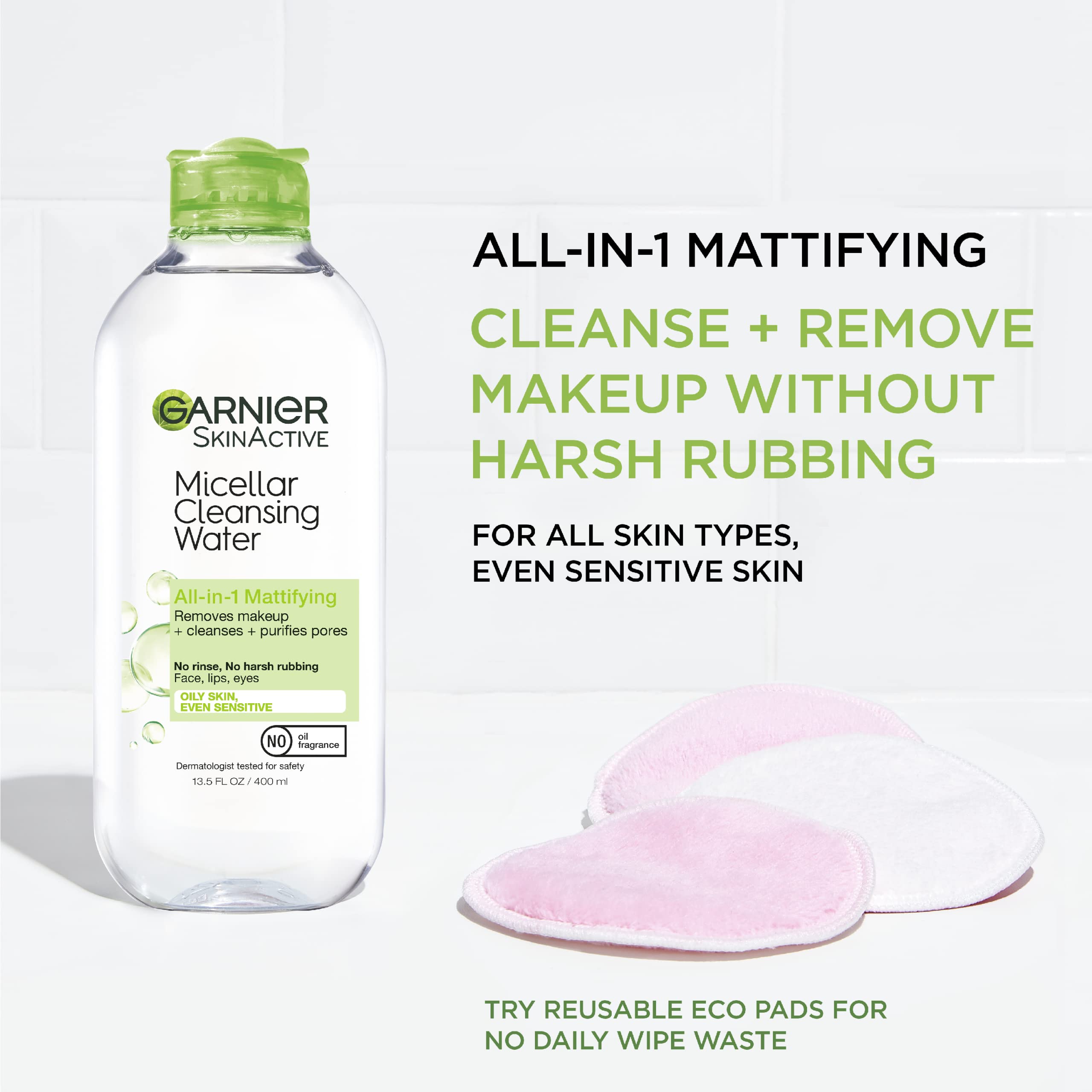Garnier Eau Micellaire – disque coton, démaquillage rapide et sûr.