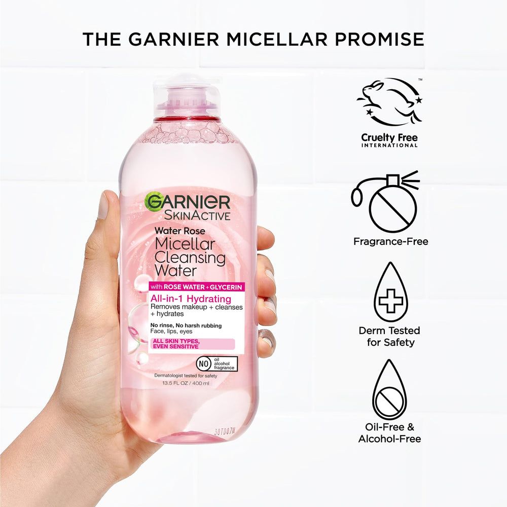 Garnier Eau micellaire rose: démonstration d'application sur la peau en douceur