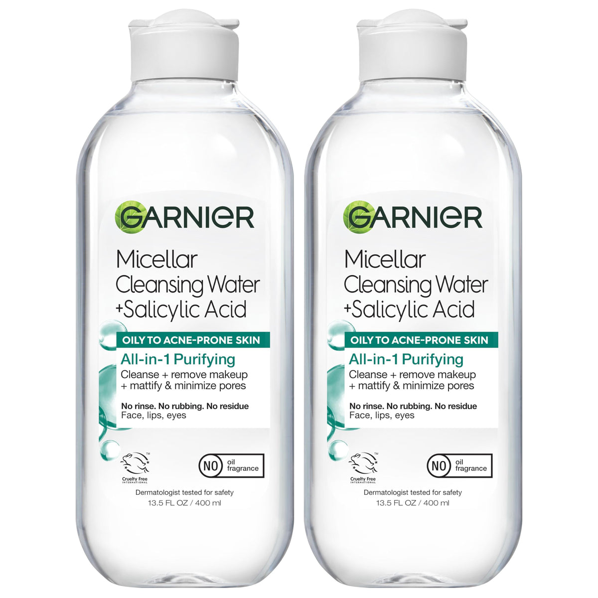 Garnier eau micellaire salicylique – bouteille prête à l'emploi, démaquille sans frottement.