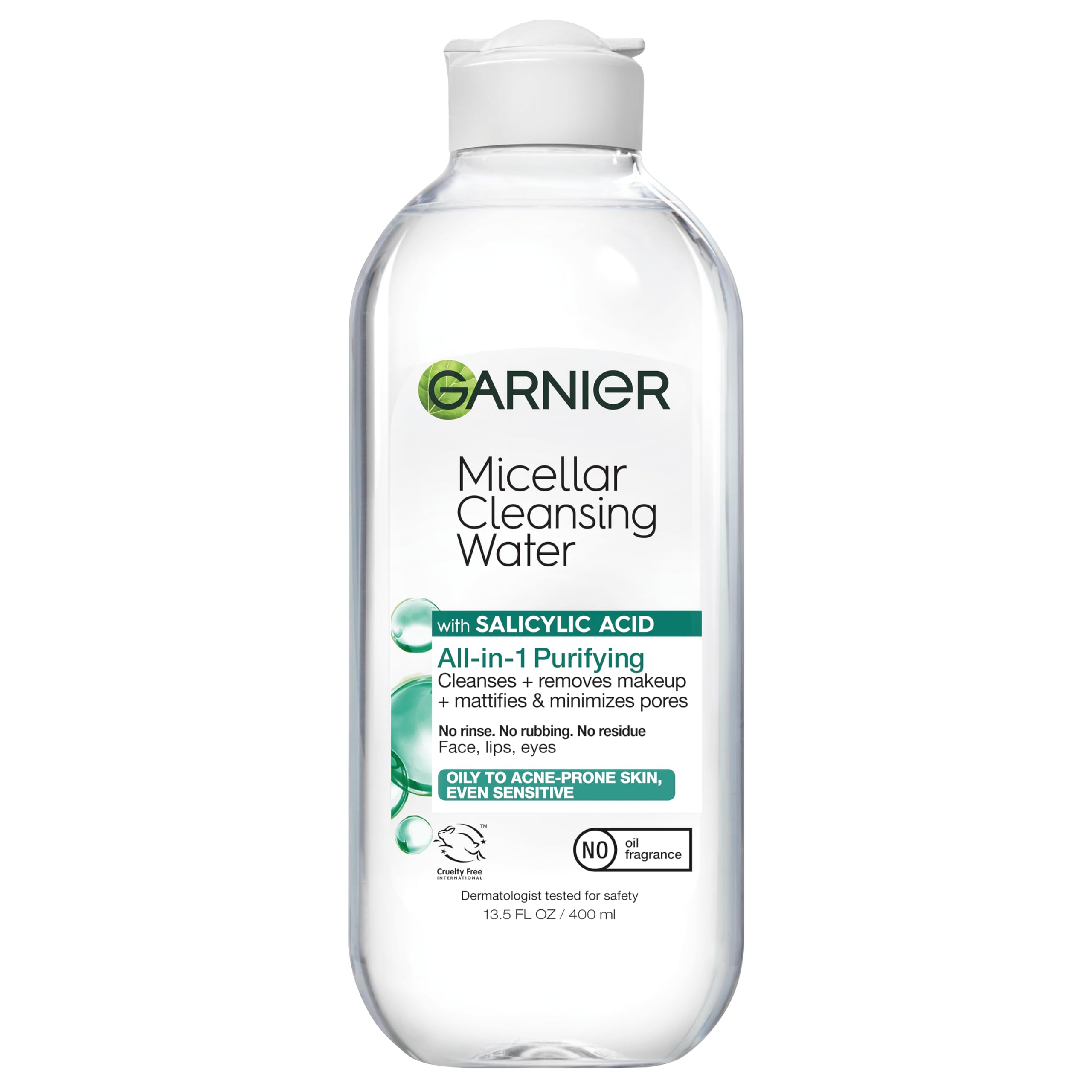 Garnier Eau micellaire salicylique démaquille et purifie les pores en douceur.