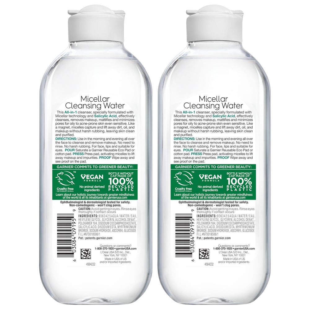 Garnier eau micellaire salicylique – pack de 2, solution purifiante pratique.