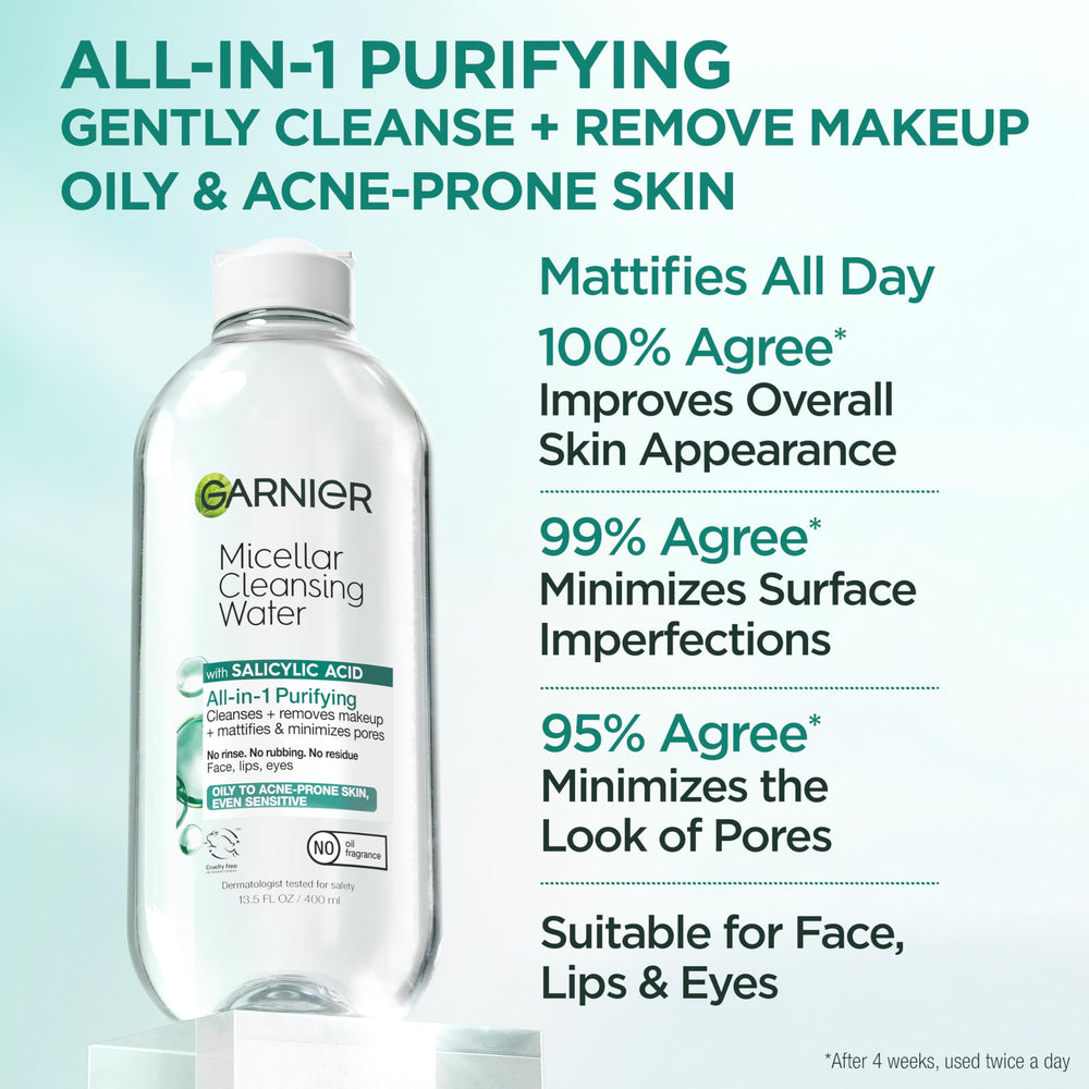 Garnier Eau micellaire salicylique pour peau mattee reste neuve toute la journée.