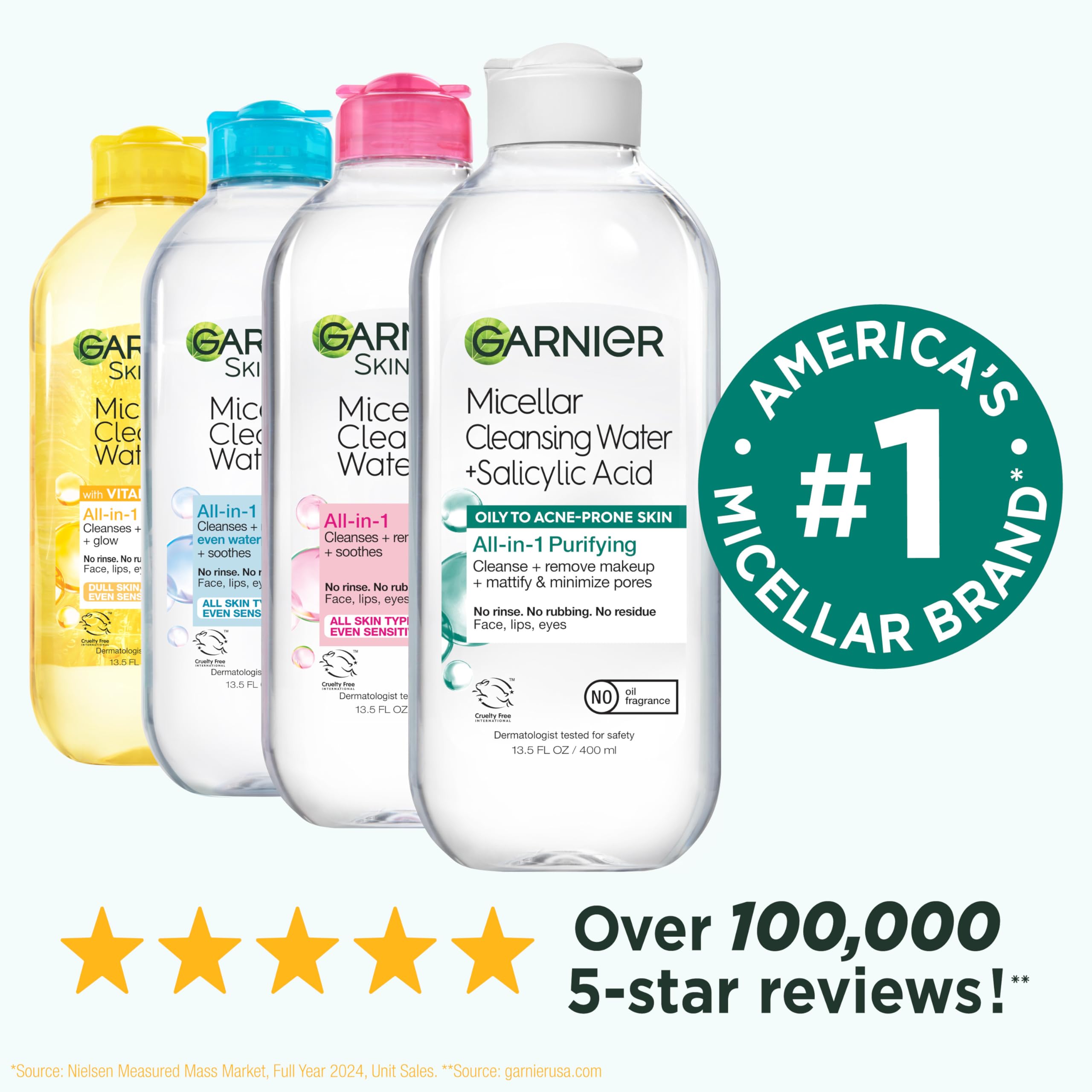 Garnier eau micellaire salicylique – flacon compact, parfait pour la salle de bain.