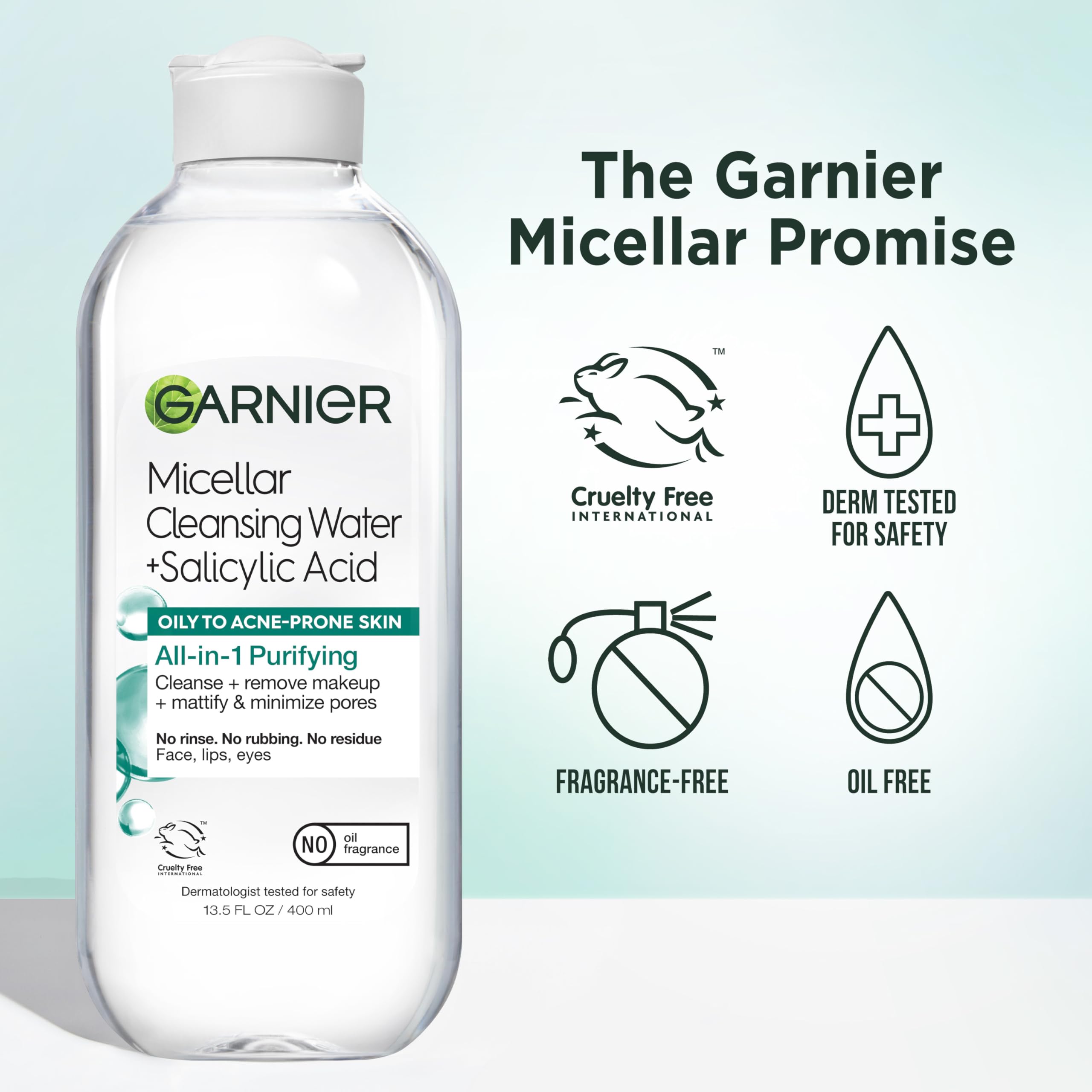 Garnier eau micellaire salicylique – soin quotidien sans rinçage nécessaire.