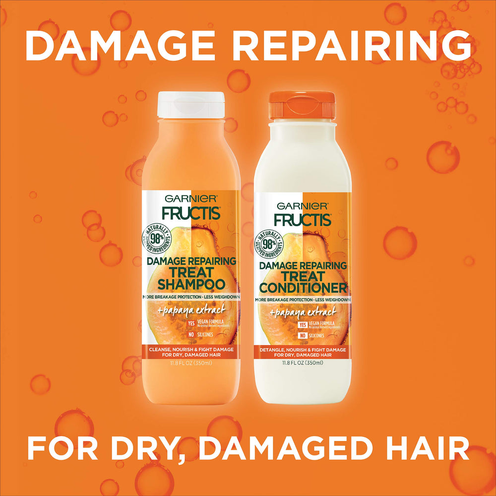 Garnier Fructis Après-Shampooing réparateur dommages bouteille recyclable: soin responsable.
