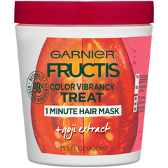 Garnier Fructis Color Vibrancy en bouteille, masque 1 minute pour couleur et douceur.