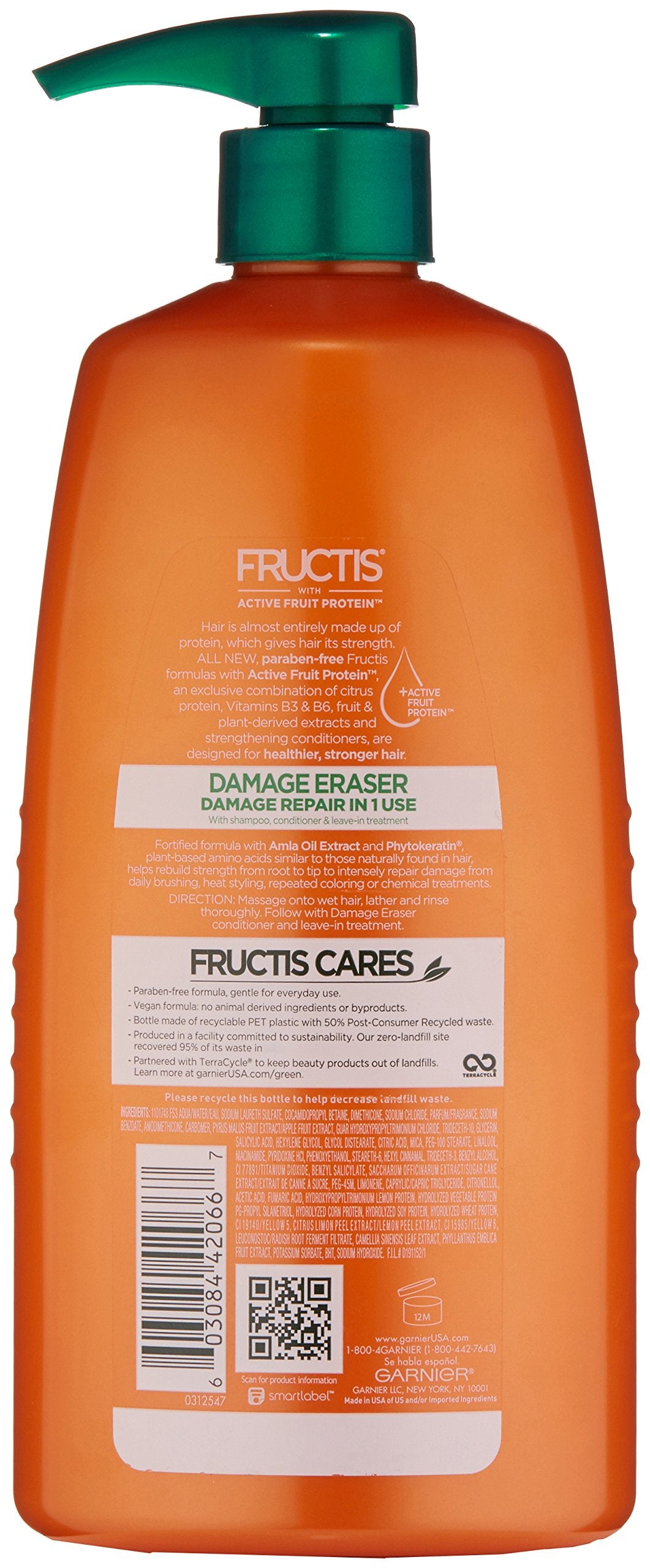 Garnier Fructis Damage Eraser Shampoo, texture crème, démêle facilement et nourrit les longueurs.