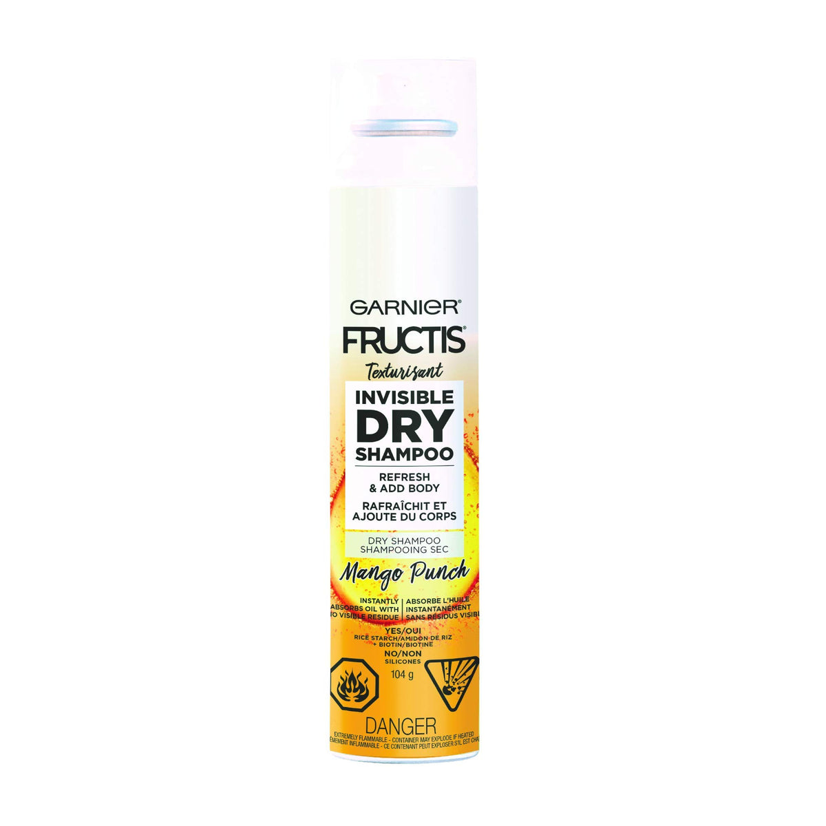 Garnier Fructis Mango Punch – pulvérisation sèche absorbant l'huile et ajoutant du volume.