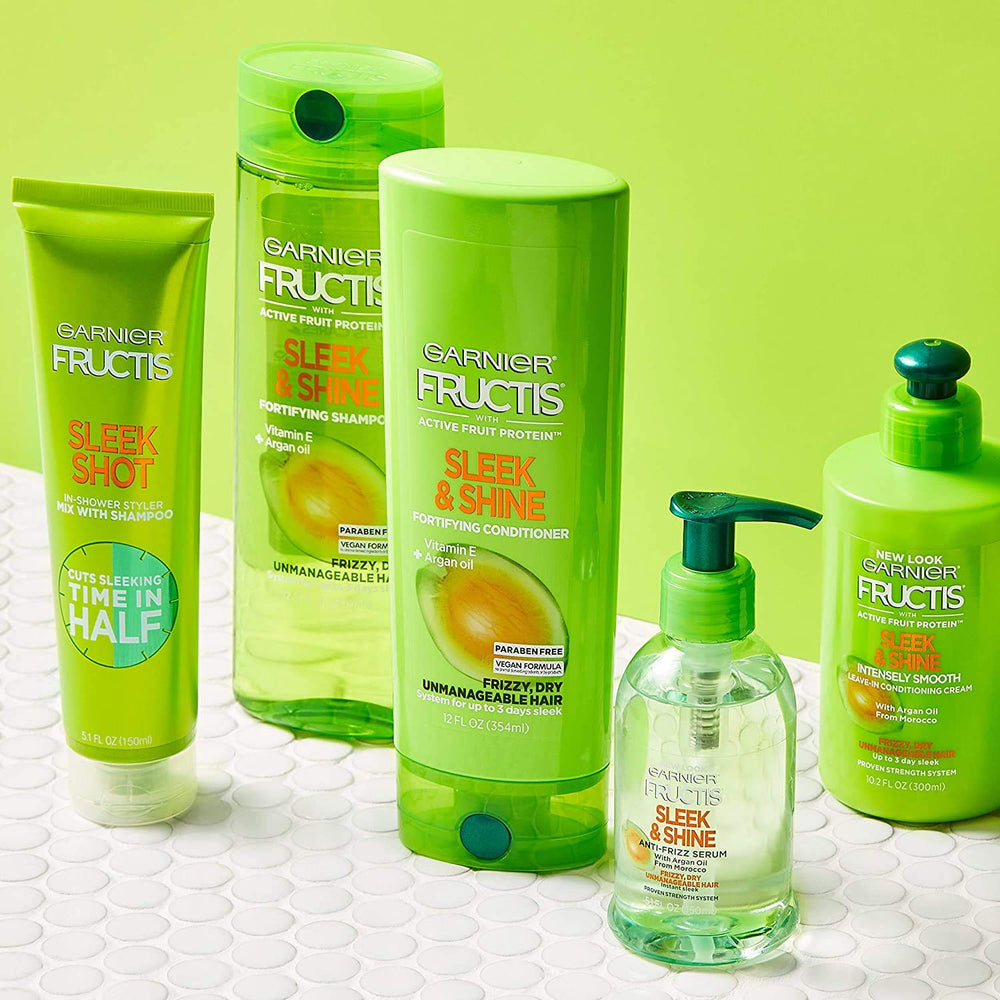 Bottle ready to blow-dry after using Garnier Fructis Sleek Shot
