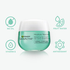 Garnier Gel-Crème Hydratant, texture légère pour hydratation rapide.
