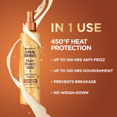 Spray protecteur thermique Hair Honey Milk, efficacité jusqu’à 450 °F.