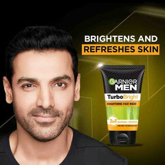 Garnier Men TurboBright - avant-après-nettoyage illustre un teint plus lumineux après utilisation.